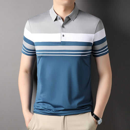 Half Stripe Collar Short Sleeve Shirts