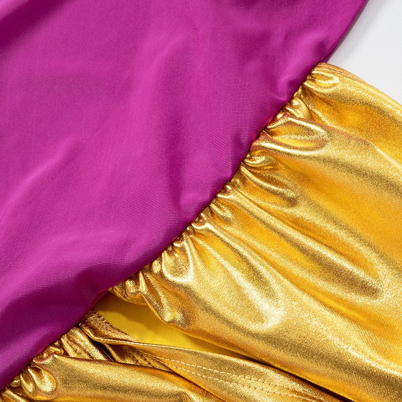 Purple One Sleeve Gold Wrap Maxi Dress
