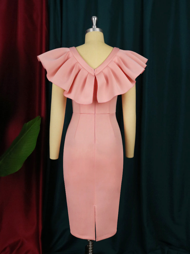 Pink Ruffle Bow Bodycon Dress