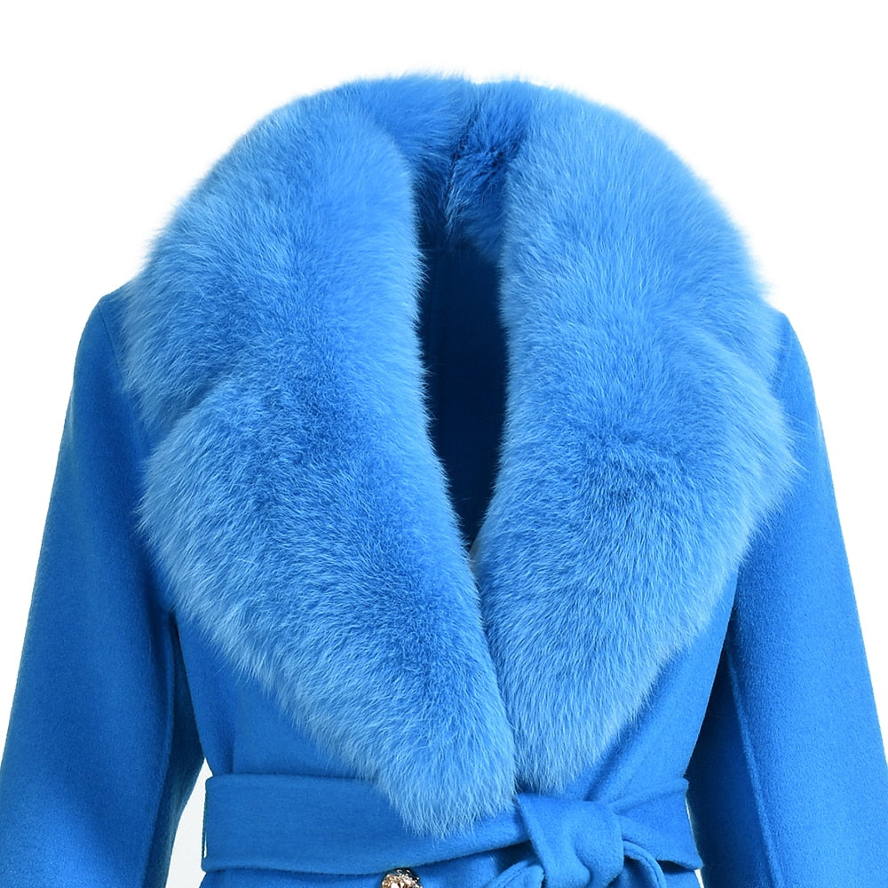 Cashmere Real Fur Collar & Cuffs Long Trench Coats