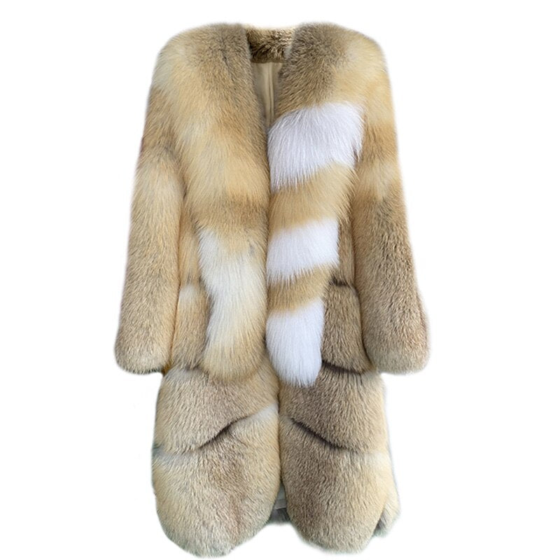 Long Thick Collar Real Fox Fur X-Long Coats