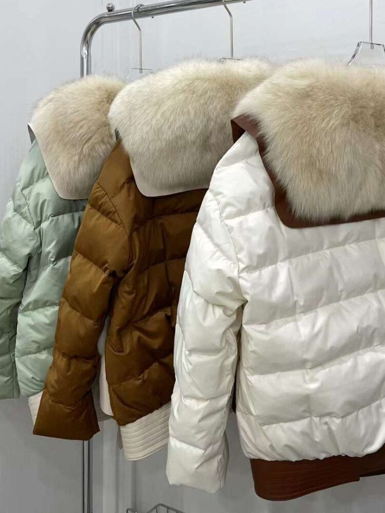 White Goose Down Real Fur Collar Puffer Coats