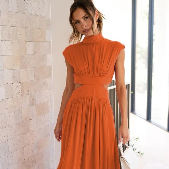 Sleeveless High Waist Hollow Out Dresses