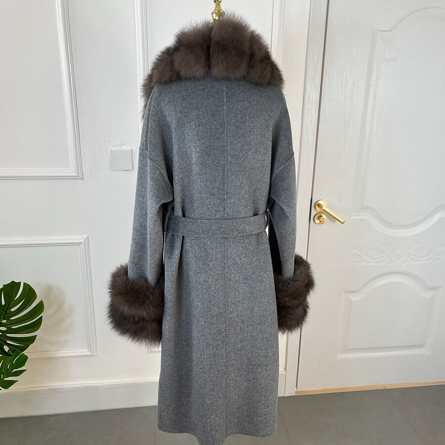 Long Cashmere Real Fur Collar & Cuffs