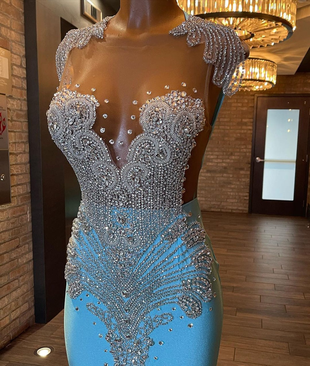 Luxury Diamond Mesh Deep V Mermaid Gala Gowns
