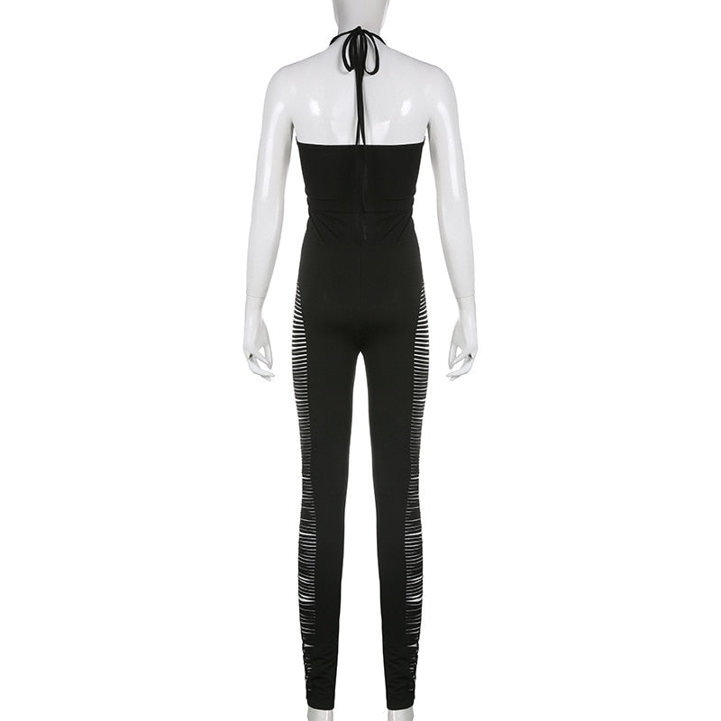 Black Sleeveless Hollow Out Side Legs Jumpsuit