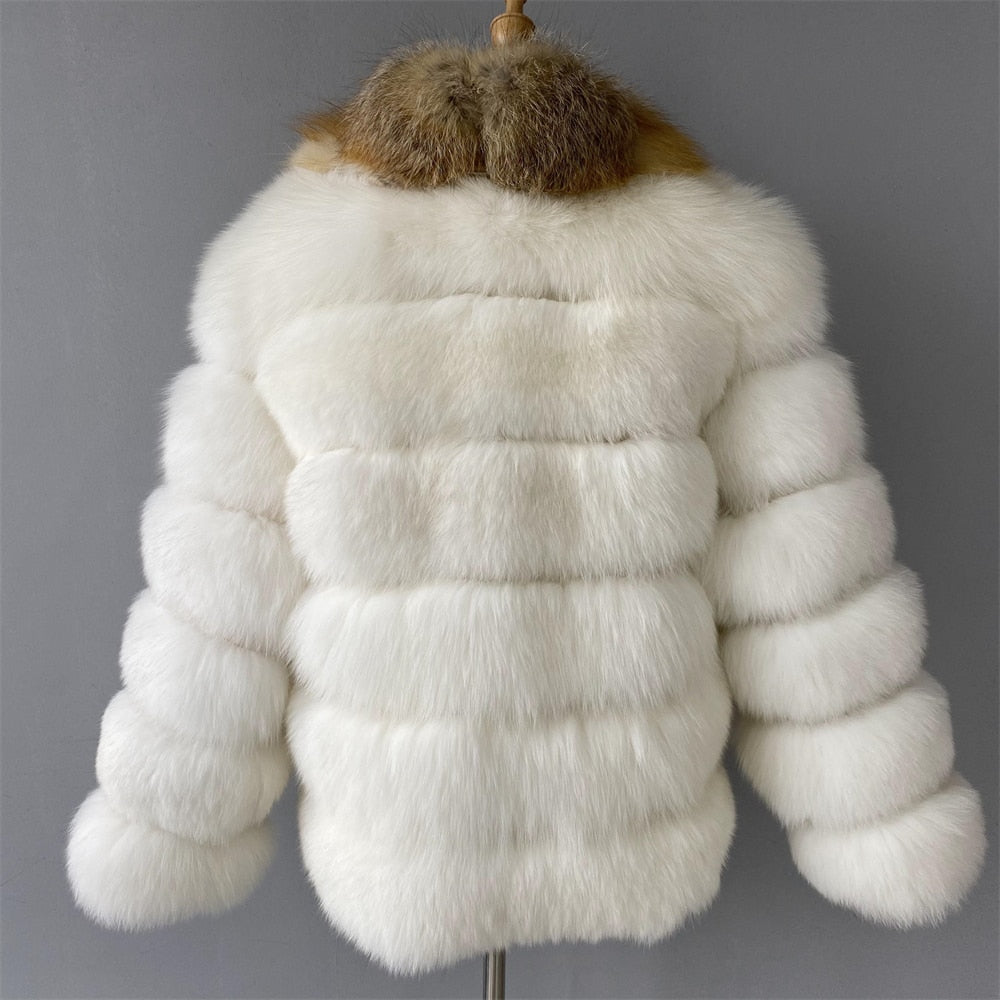 White Fur Red Fur Collar Fur Coats