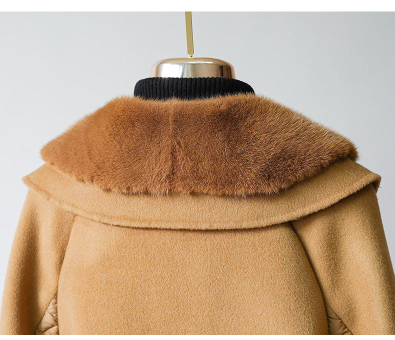 Mink Collar Cashmere Wool Goose Down Long Coats