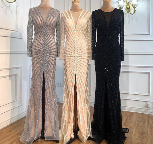 Luxury Sparkle Stripe Split Mermaid Evening Gowns