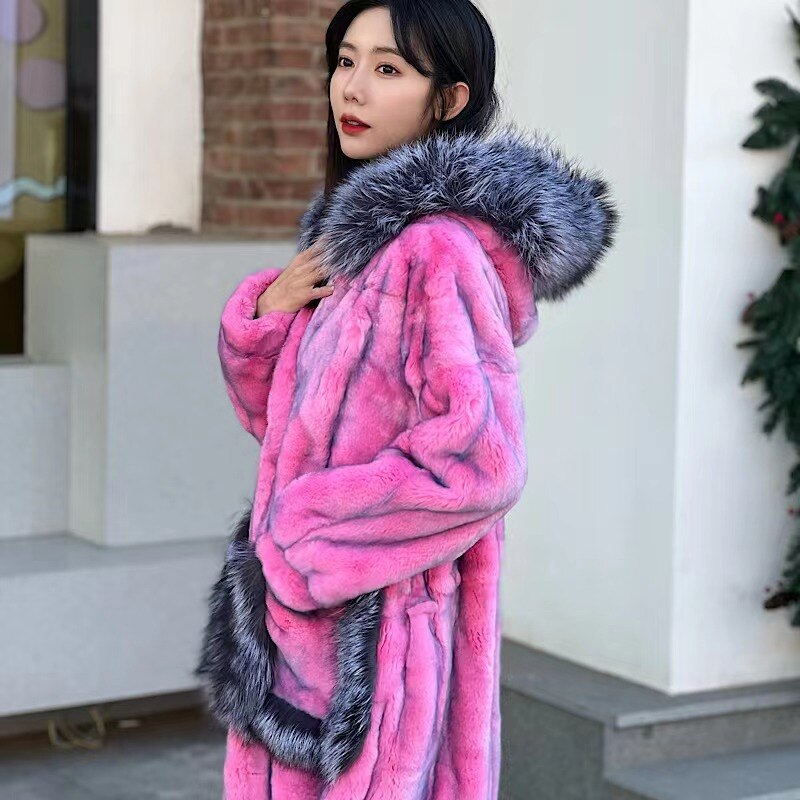 Real Fur X-Long Coats Real Fur Hood