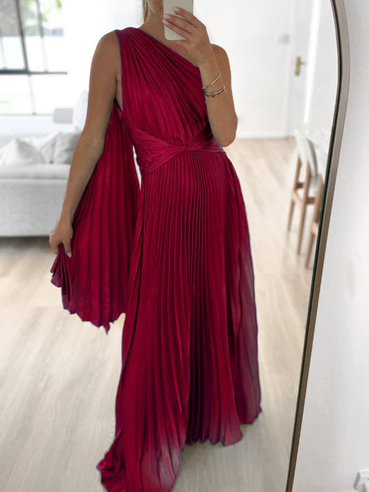 One Long Sleeve Pleated Backless Maxi Dresses