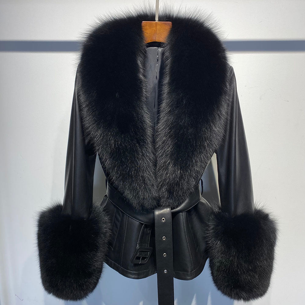 Genuine Leather Big Fur Short Pea Coats