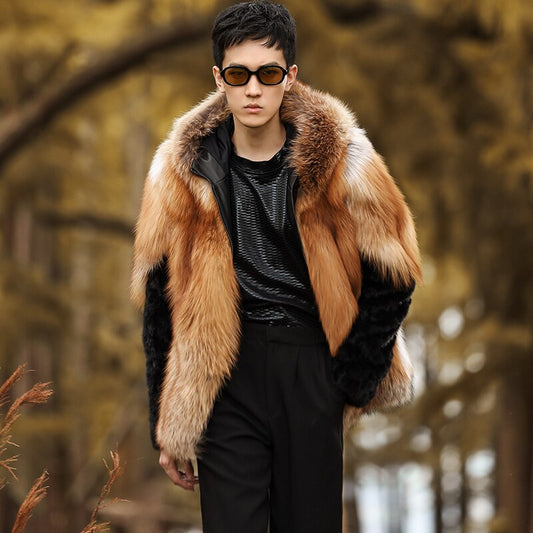 Real Fox Fur Hooded Coats Black Real Mink Fur Sleeves