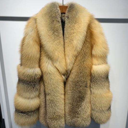 Full Pelt Big Collar Natural Fox Fur Coats