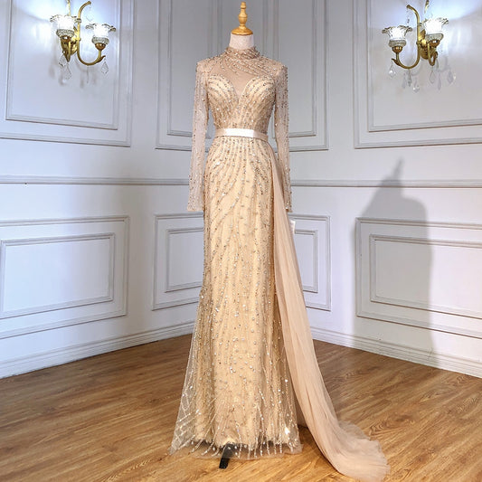 Luxury Crystal Stripe Mermaid Evening Gowns