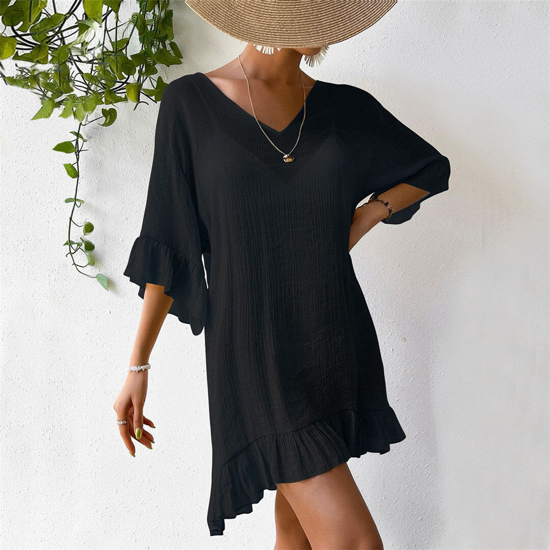 Butterfly Back Ruffled Half Sleeve Tunic Beach Cover Ups