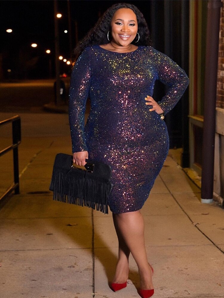 Sequin Long Sleeve Dress Plus Size