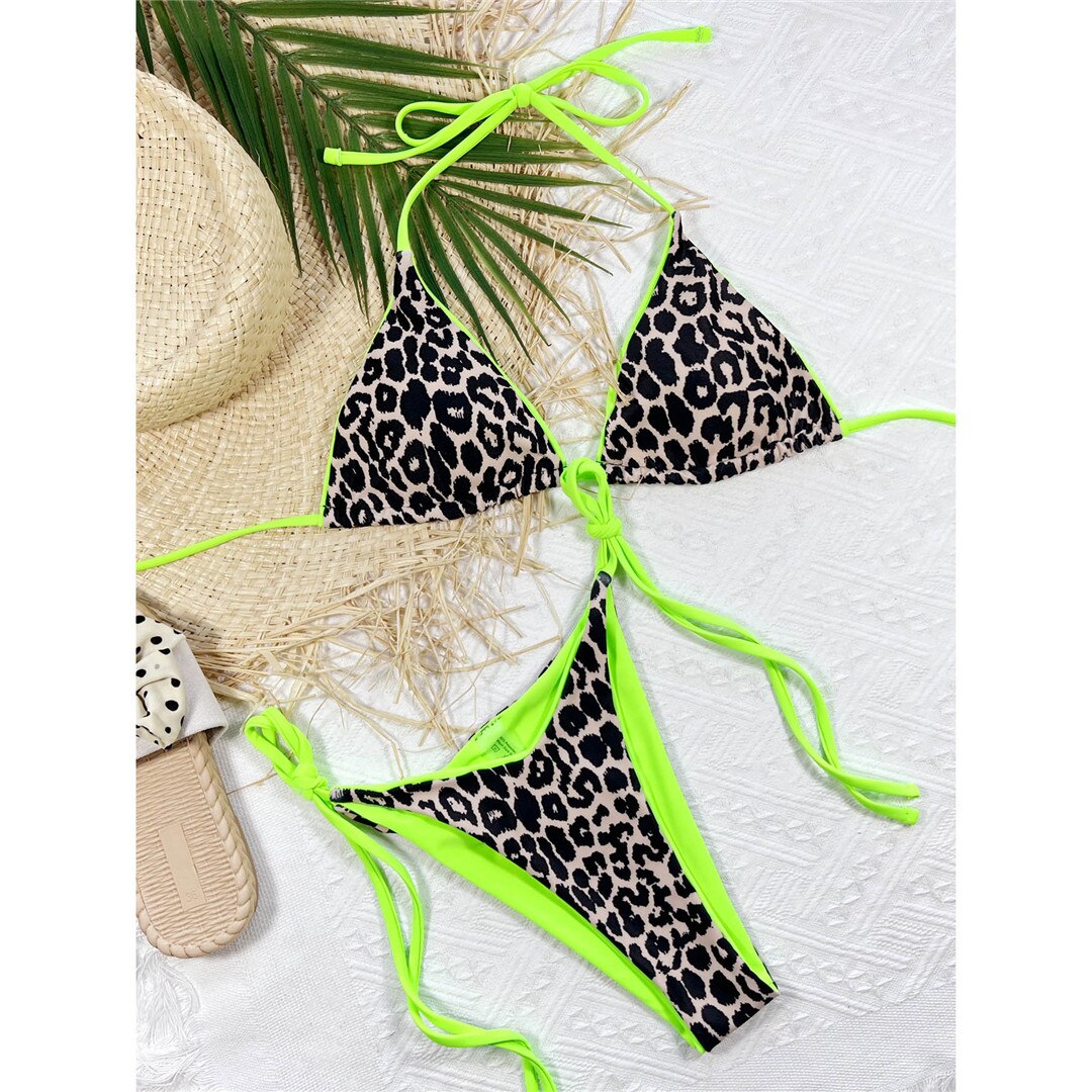 Leopard Print Halter Bikini Sets