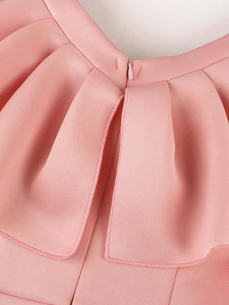 Pink Ruffle Bow Bodycon Dress