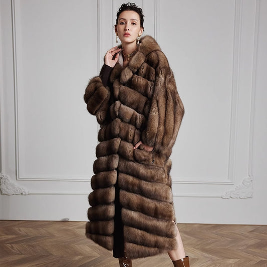 Real Fur X-Long Fur Coat With Hood