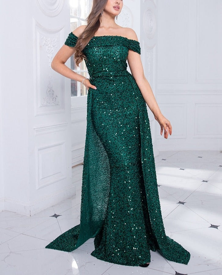 Sequin Detachable Train Floor-Length Dresses