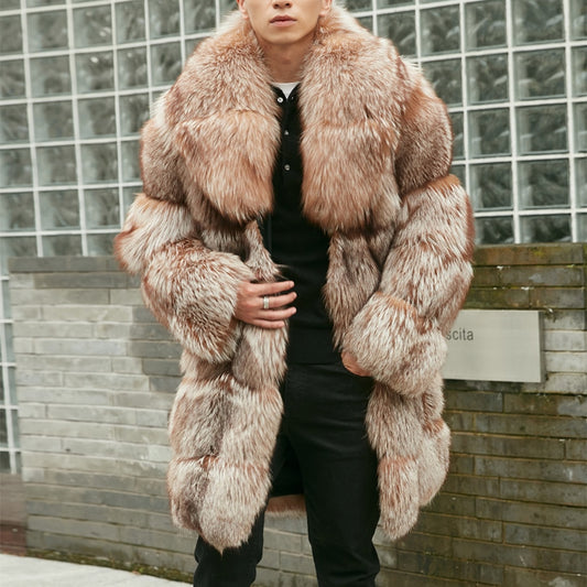 Natural Real Fox Fur Long Coat Big Collar