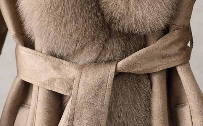 Genuine Leather Real Fur Collar Pea Coats