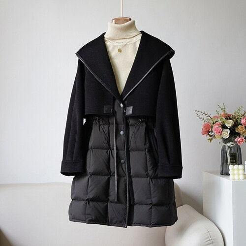 Wool Cashmere Goose Down Long Puffer Coats