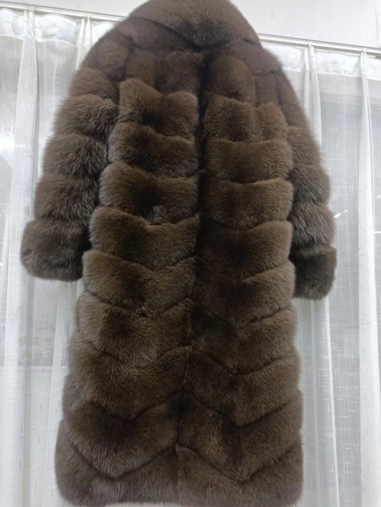 Striped Pattern Real Fox Fur Long Coats