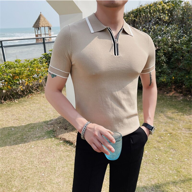 Half Zipper Collar Short Sleeve Shirts