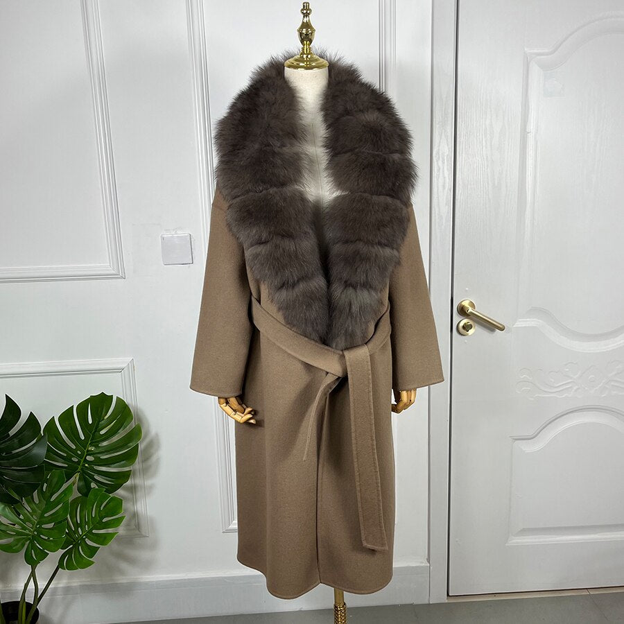 Long Cashmere Real Fur Collar & Cuffs