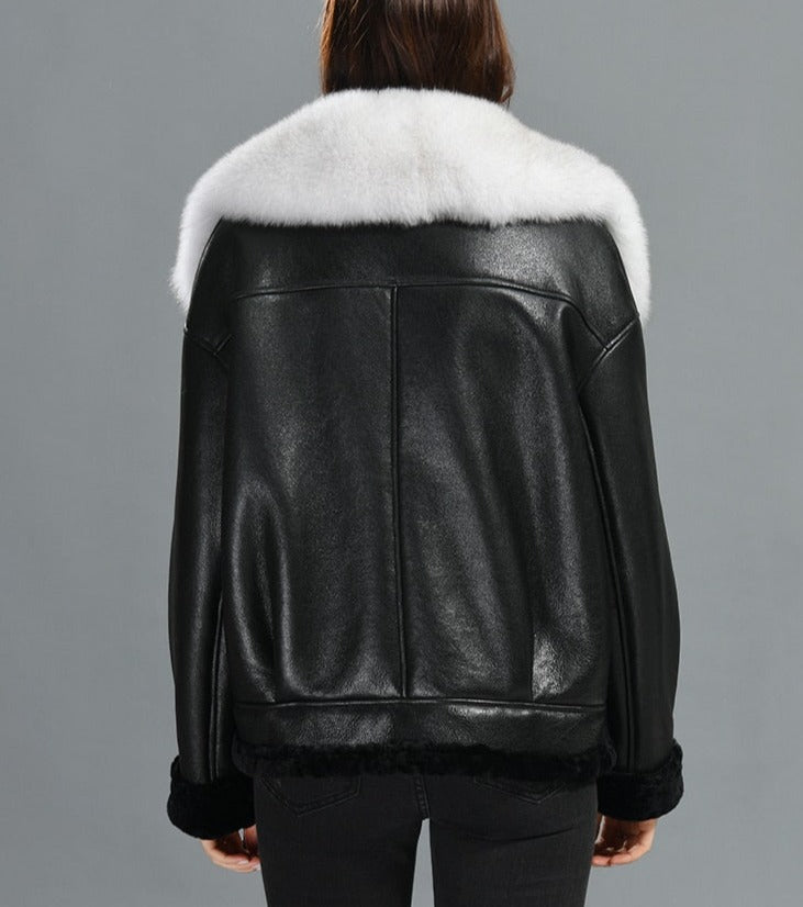 Genuine Leather Moto Jackets Shearling Liner