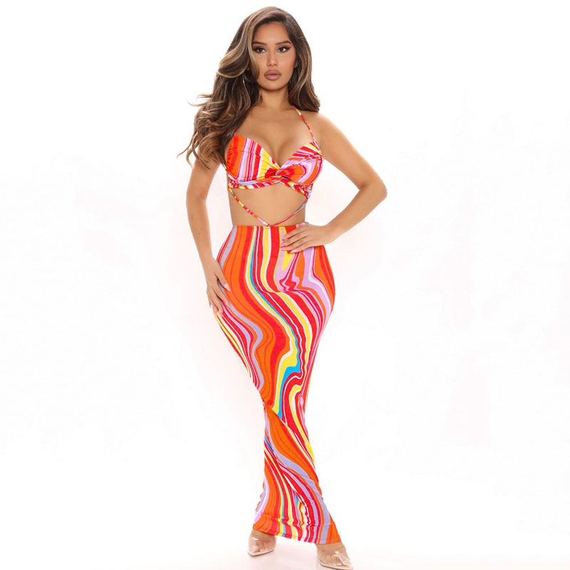 Crop Sleeveless Printed Bodycon Long Dress