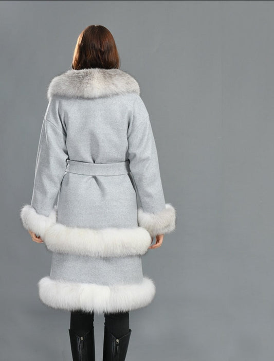 Cashmere Coats Real Fur Trim Long Trench Coats