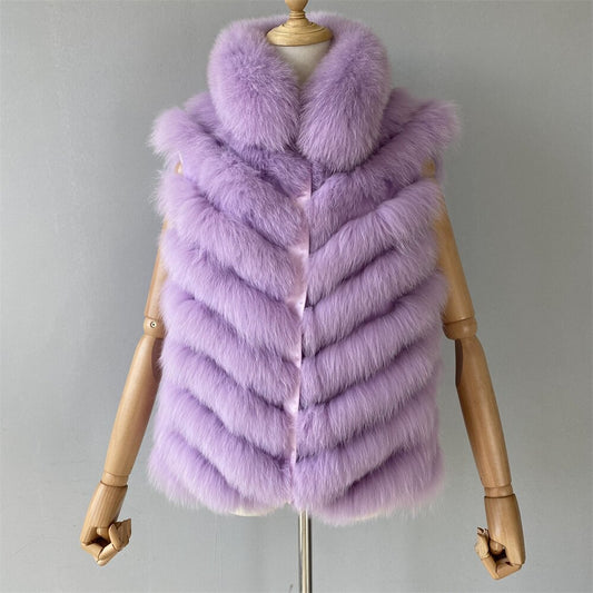 Reversible Knitted Real Fur Vests Silk Lining