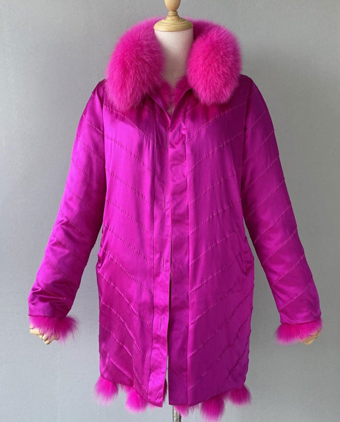 Reversible Real Fur Pattern Silk Lining Coats