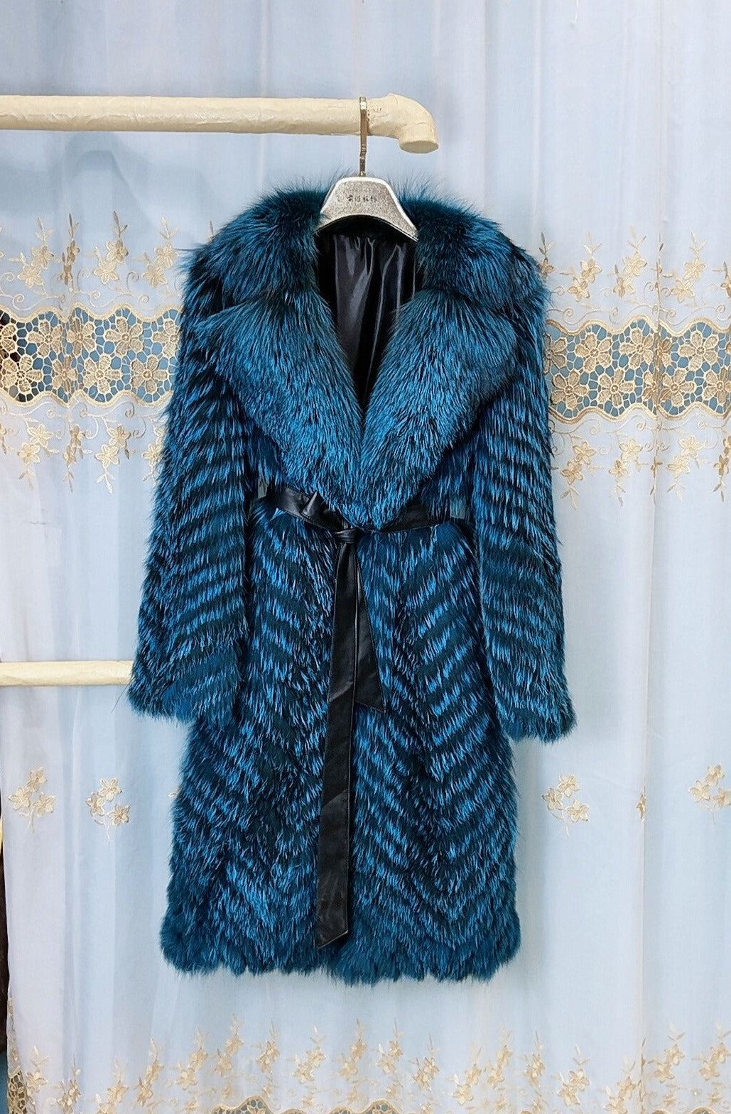 Luxury Striped Real Fur Coats X-Long