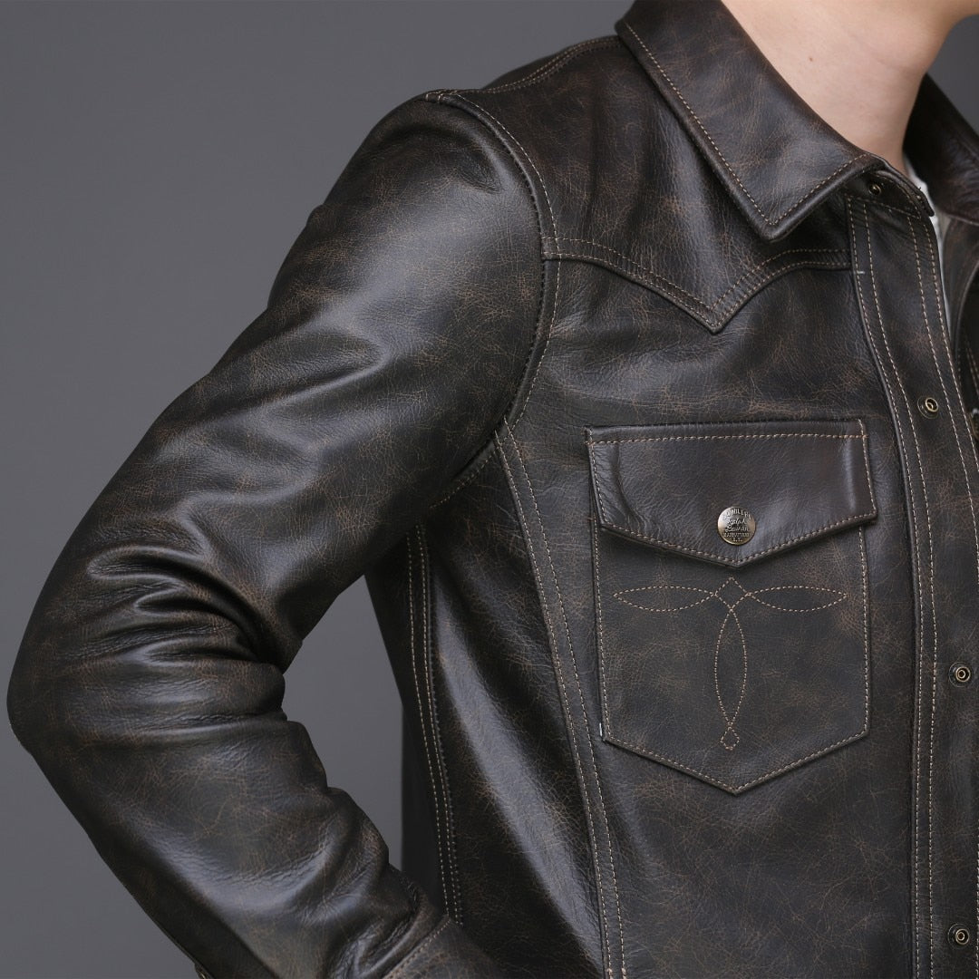 Genuine Leather Shirt Button-up Style Jacket