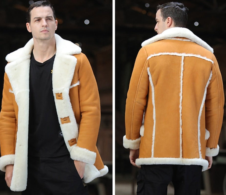Genuine Leather Real Shearling Fur Lining/Trim Mid Coats