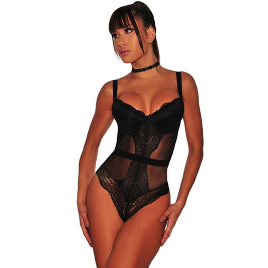 Black Lace Sleeveless Mesh Bodysuit
