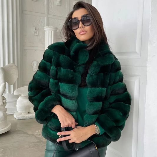 Chinchilla Color Real Rabbit Fur Coats