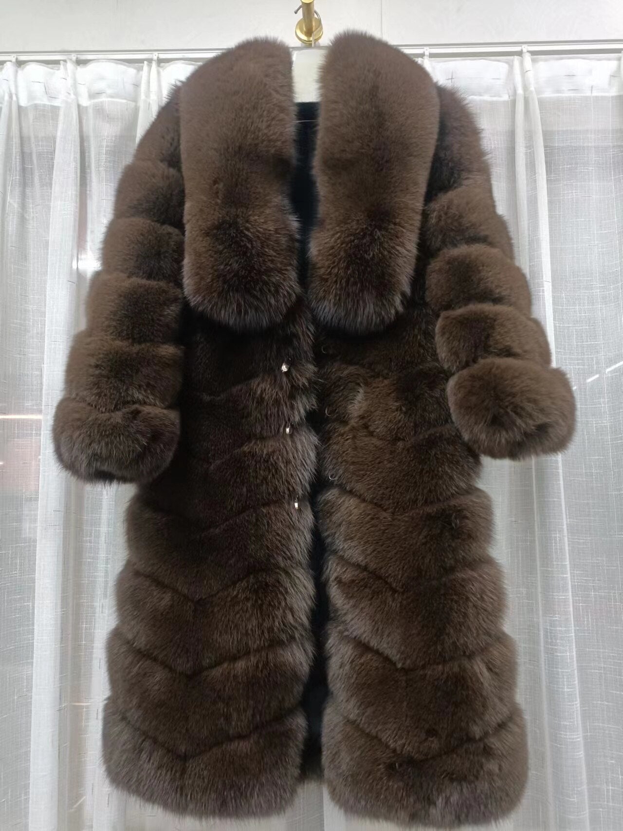 Striped Pattern Real Fox Fur Long Coats