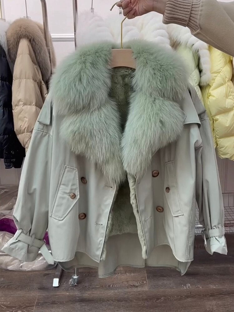 Real Fur Collar & Rabbit Fur Lining Oversize Coats