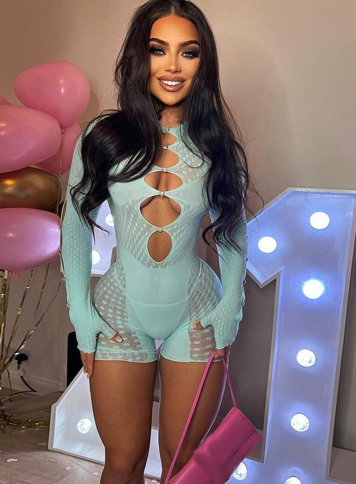 Mesh Hollow Long Sleeve Rompers