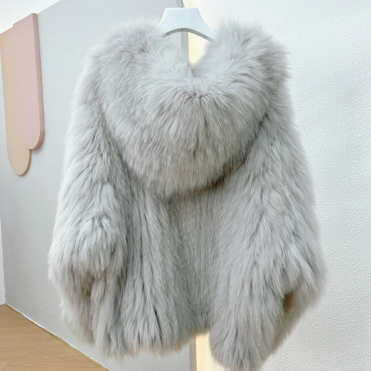 Luxury Knitted Hooded Bat Sleeved Real Fur Coats