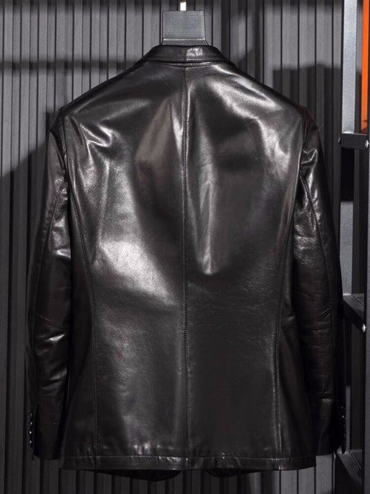 Genuine Leather Blazer Single Breasted Slim Fit