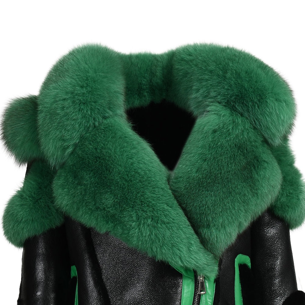 Genuine Leather Fur Moto Shearling Liner Fur Collar Parka