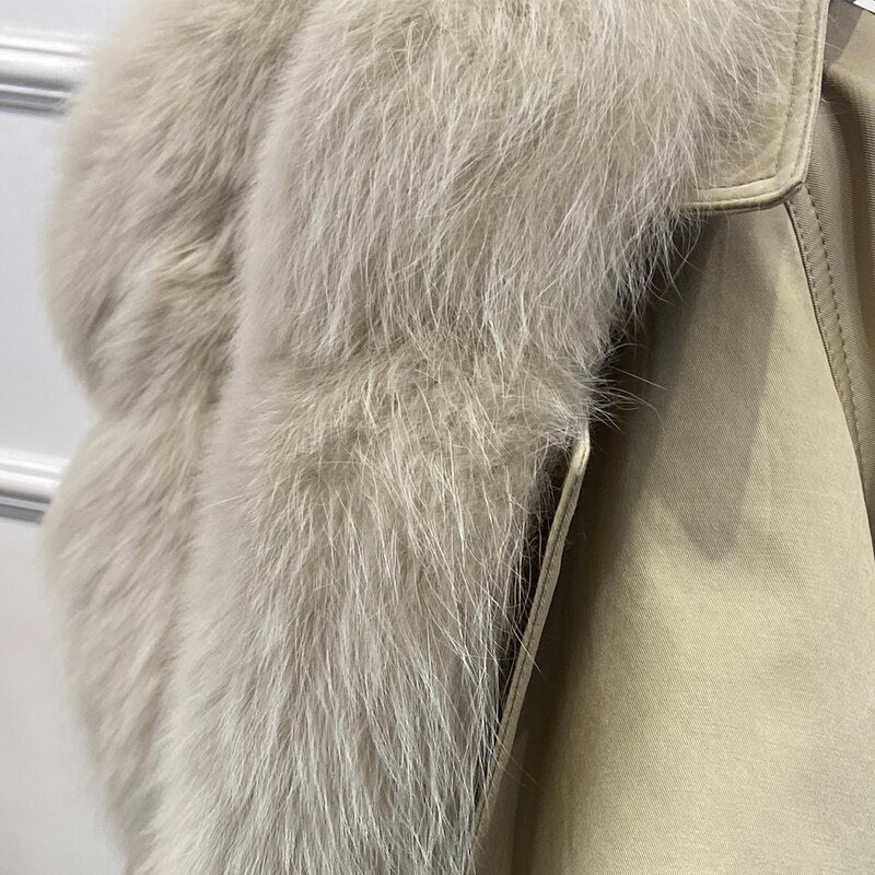 Real Fur Collar & Rabbit Fur Lining Oversize Coats