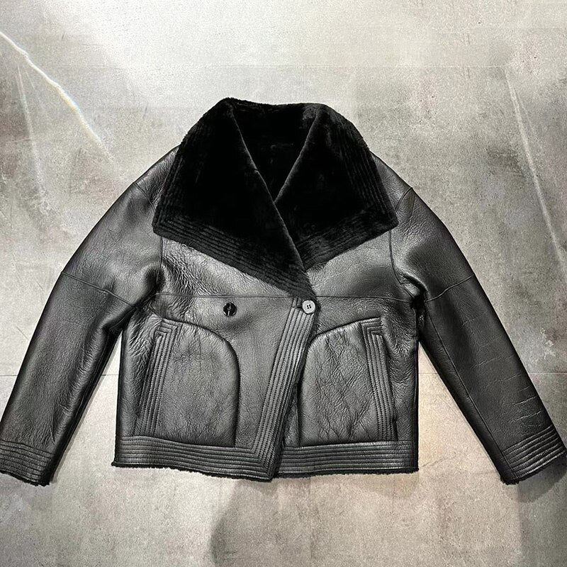 Genuine Leather Jackets Black Shearling Coats