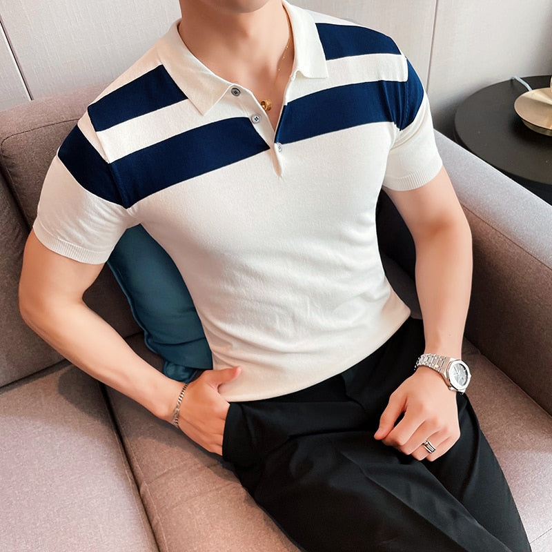 Stripe Shoulder Short Sleeve Shirts